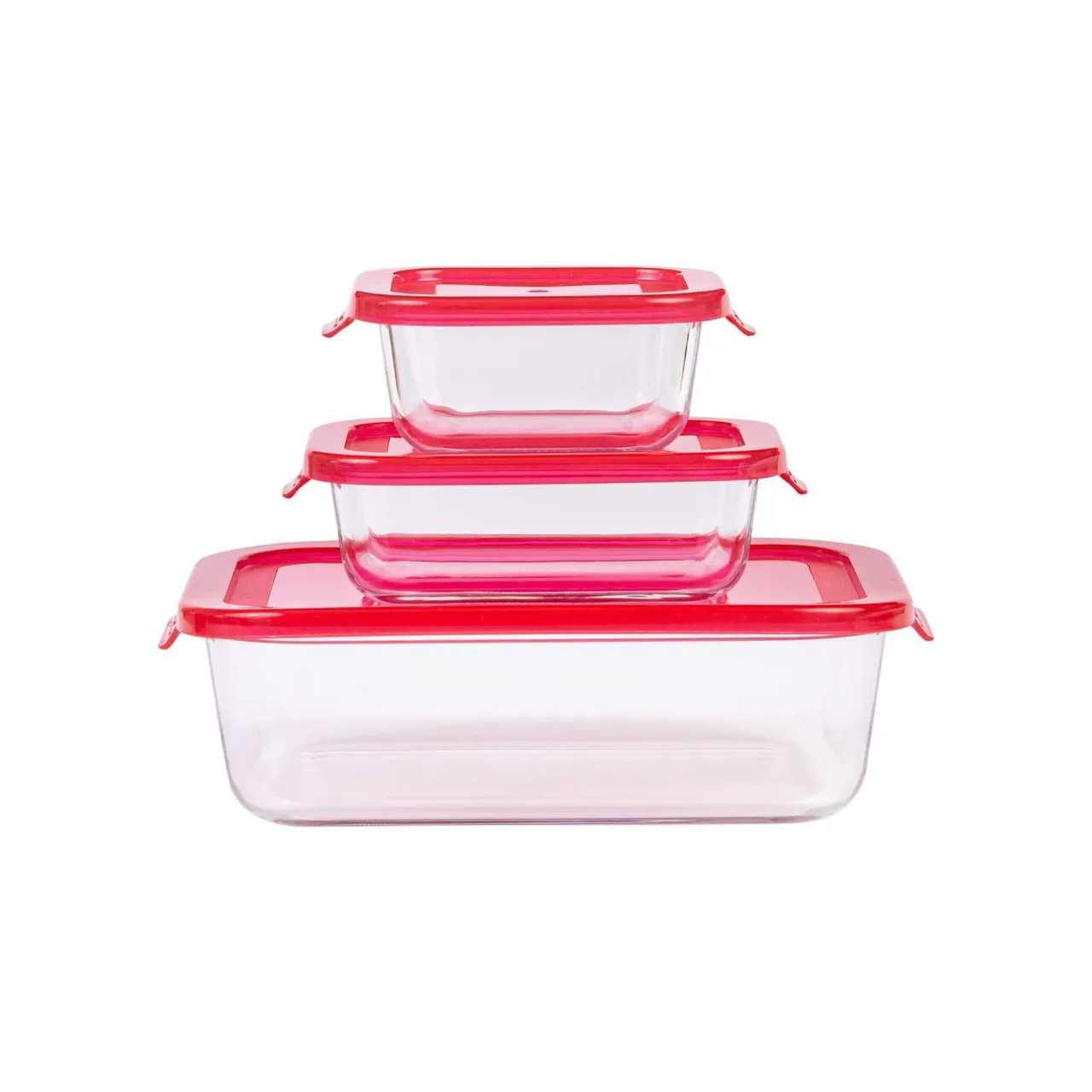 Carrefour حافظة زجاجية مستطيلة Glass Lock مع غطاء متعددة الألوان 3 count