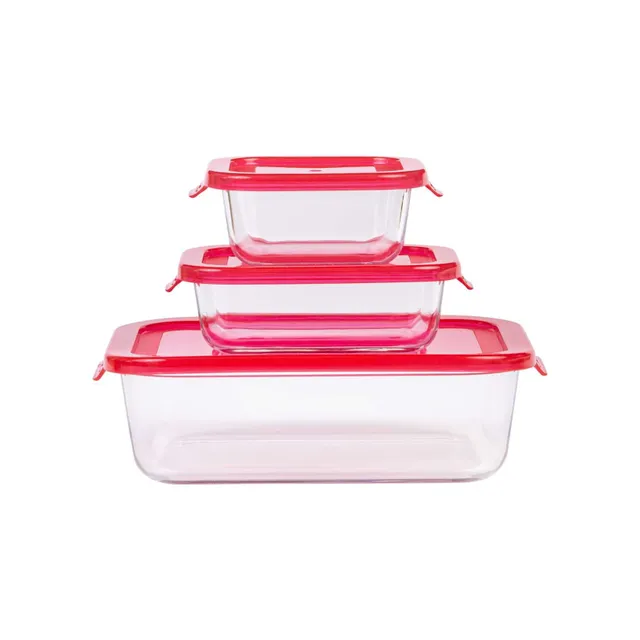 Carrefour Glass Lock Rectangular Container With Lid Multicolour 3 count