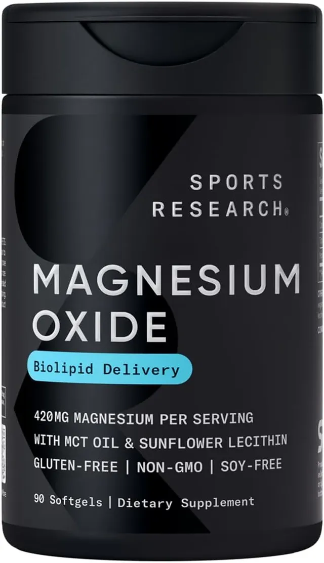 sports research Magnesium Oxide 420Mg With Coconut MCT Oil - Magnesium Supplement For Muscle, Nerve, And Bone Support* - Gluten-Free, Non-GMO - 90 Softgels
