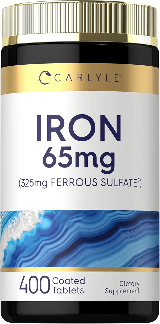 Carlyle Iron Ferrous Sulfate 325mg, 65mg, 400 Tablets, Non-Gmo, Gluten Free, And Vegetarian Supplement, High Potency