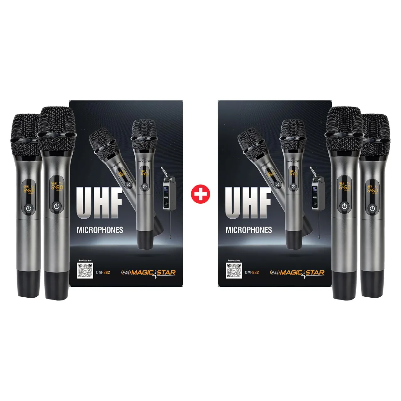 حزمة ميكروفون لاسلكي MSE Magic Star DM-822 + DM-822 UHF، 4 ميكروفونات مع 2 مستقبلات