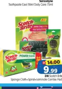 3M Scotch Brite عبوة كومبو من قطعة إسفنجية + ليفة سلكية حلزونية + ليفة لامينيت