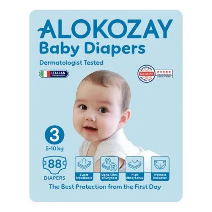 Alokozay حفاضات أطفال بريميوم مقاس 3 عدد 88pcs