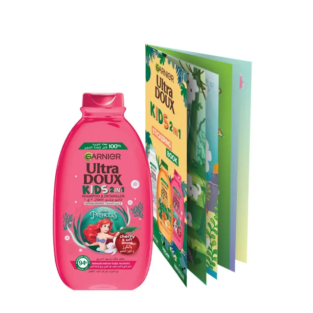 Garnier Ultra Doux Kids 2In1 Shampoo & Detangler + Princess Sticker Book