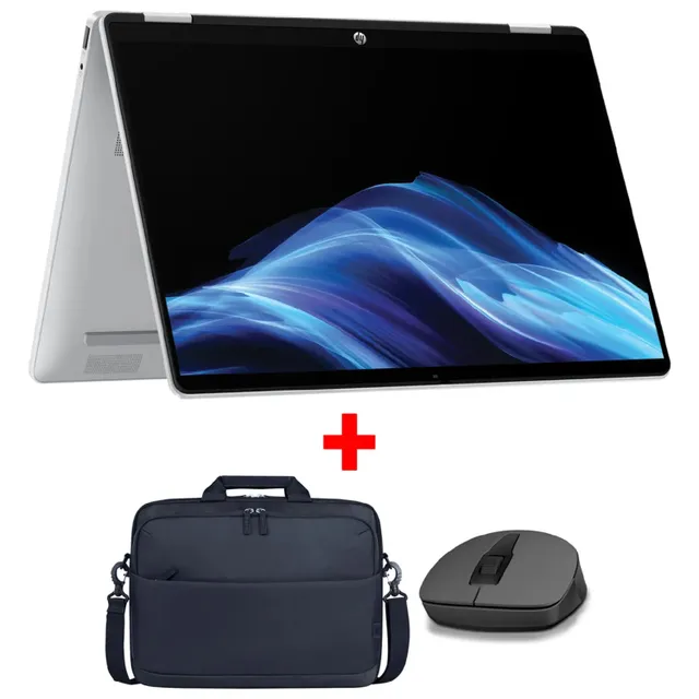 HP OmniBook 5 Flip Laptop, Intel Core 7-150U Processor, 24 GB RAM, 1TB SSD, Windows 11 Home, Glacier Silver, 14-FP0034N + Bundle