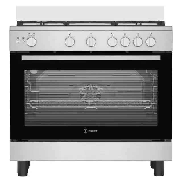 Indesit 90cm Cooker RIN9GGF23125X, Cast Iron, Inox, 5 Burners