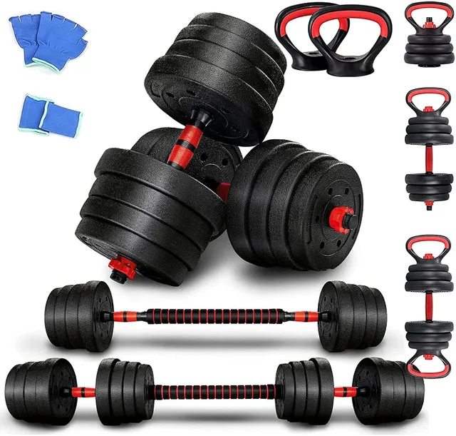 ultimax Adjustable 7-in-1 Dumbbell Set – Free Weights with Connecting Rod Converts to Barbell, Kettlebell & Push-Up Stand for Home & Office Gym