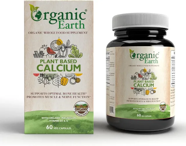 organic earth Plant Based Calcium, Promotes Bone And Joint Health, Support Heart Health, Nerve And Muscle Function, Vegan, Gluten Free, Clean Nutrition, 60 Capsules