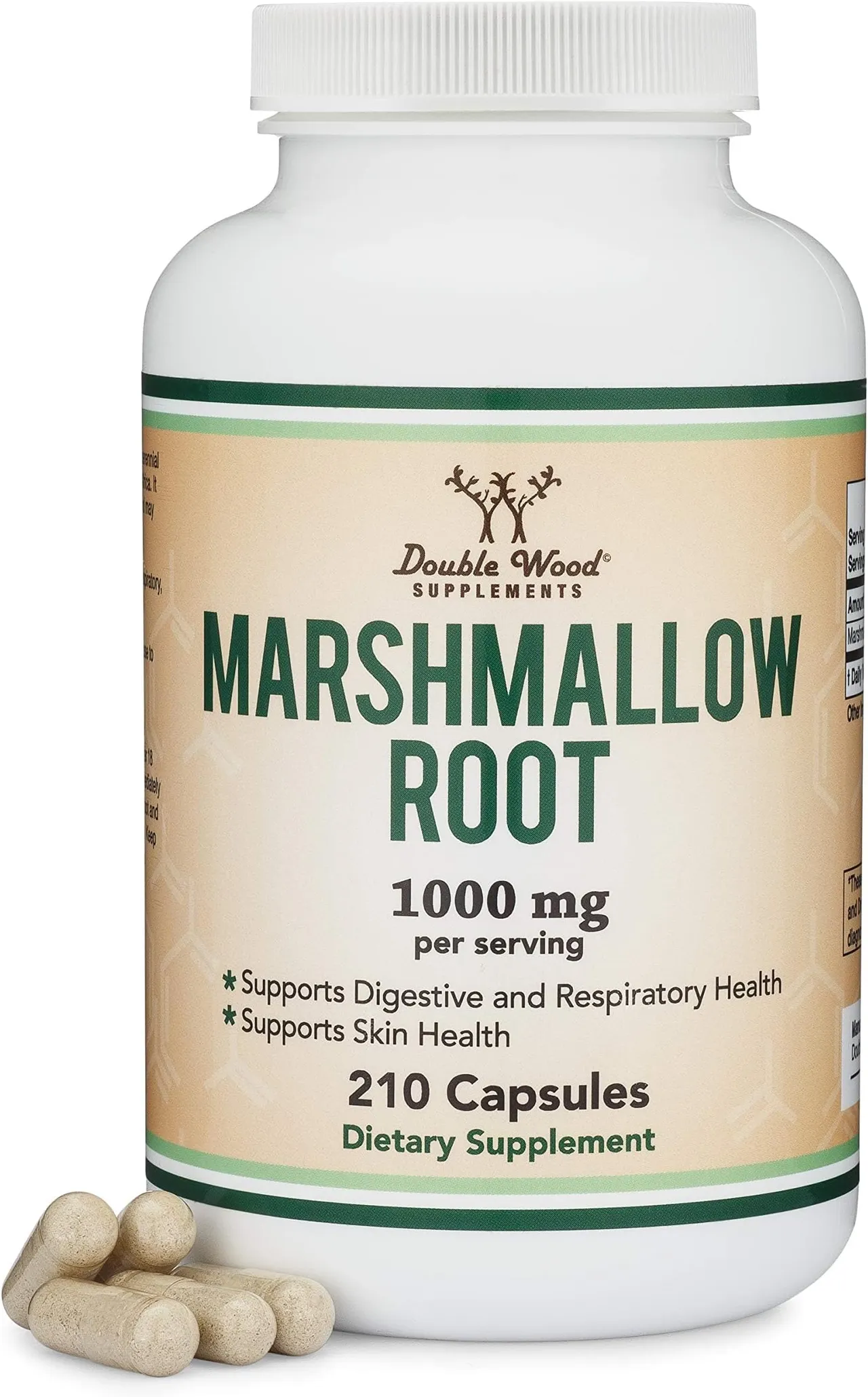 Double Wood Supplements كبسولات جذر الخطمي (210 Count، 1,000mg لكل حصة) غنية بالصمغ لدعم صحة الجهاز التنفسي والبشرة وإصلاح الأمعاء (مناسب للنباتيين، خال من الغلوتين، صنع في الولايات المتحدة)