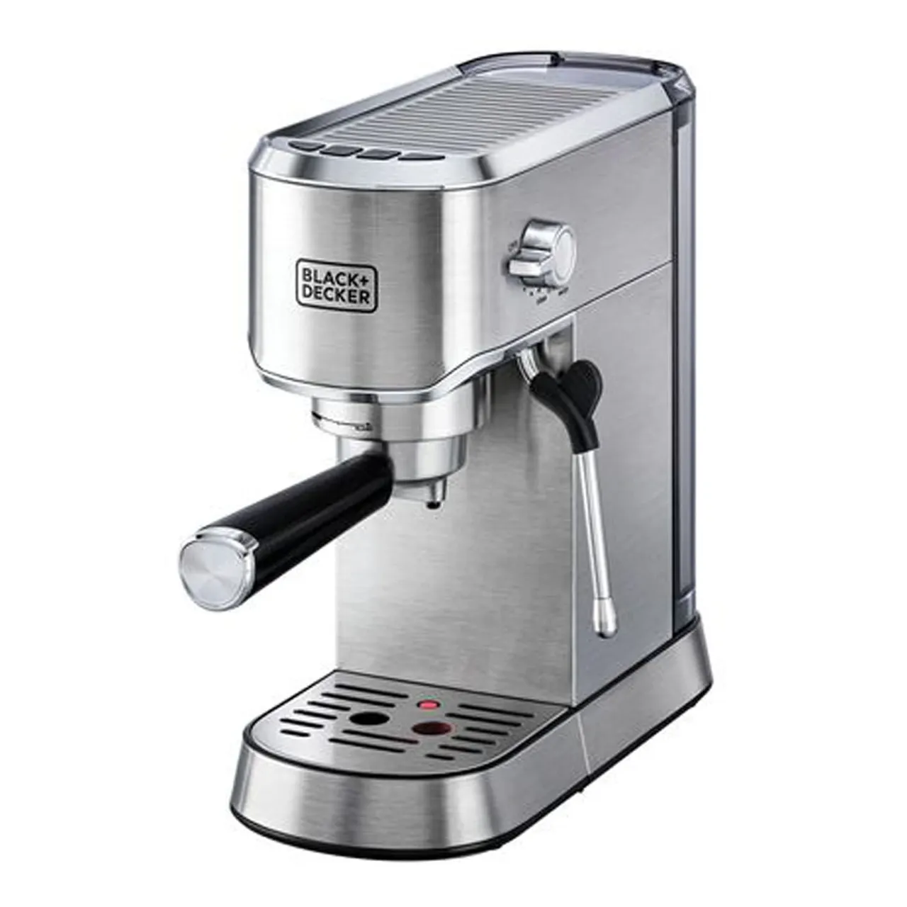 Black+Decker ماكينة قهوة إسبريسو 15-Bar مع مبخرة حليب بقوة 1450W مثالية للكابتشينو واللاتيه والأمريكانو والماكياتو بتسخين Thermo block وصينية تنقيط مزدوجة المستوى - فضي ECM150-B5