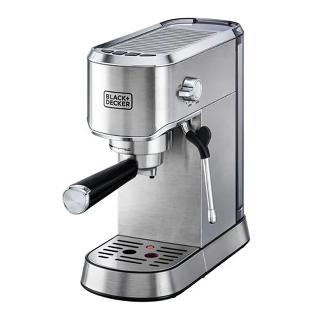 Black+Decker 15-BAR Espresso Coffee Machine with Milk Frothier 1450W Power Ideal for Cappuccino Latte Americano Macchiato Thermo block Heating Dual-Level Drip Tray Ð Silver ECM150-B5