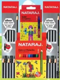Nataraj قلم رصاص SILVER HB + قلم تلوين نصف الحجم + ألوان شمعية