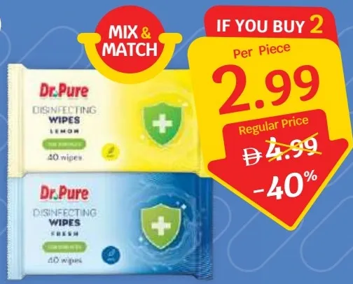 Dr.Pure مناديل مطهرة للأسطح متنوعة
