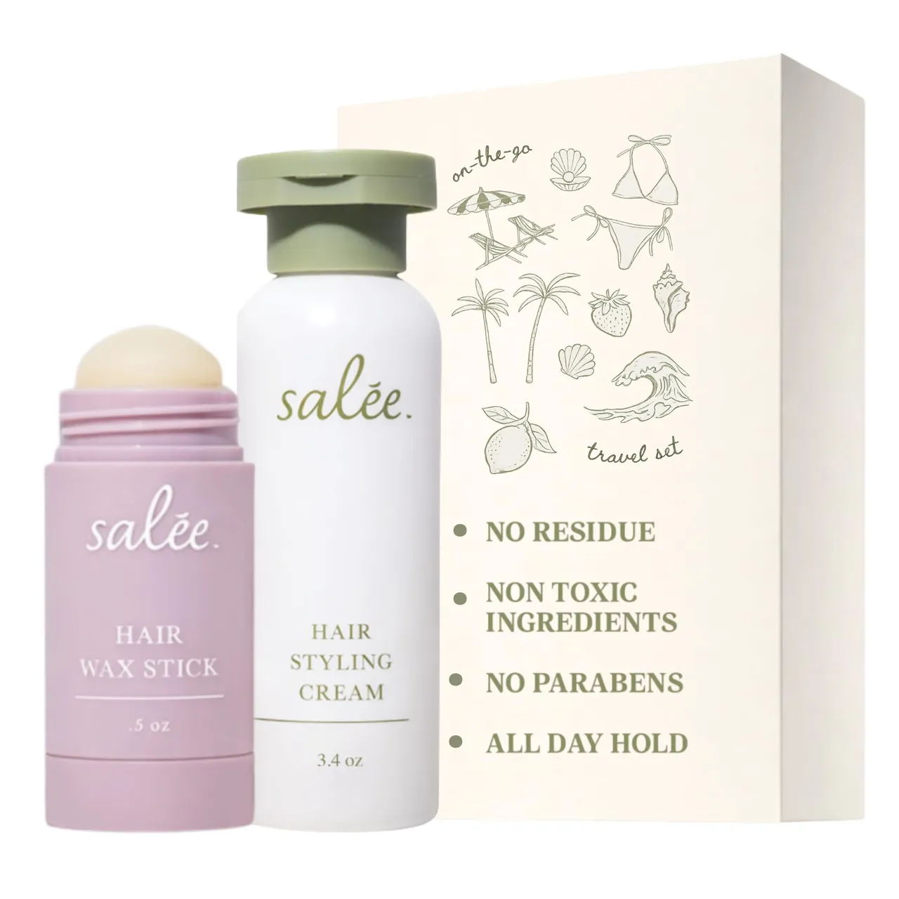 SALEE. - كريم تجعيد مع عصا شمع لتصفيف الشعر حجم سفر للنساء والأطفال يحدد التجعيدات، مضاد للتجعد، للتمليس الخلفي، كريم تنعيم وأداة ترويض الشعر المتطاير لجميع أنواع الشعر