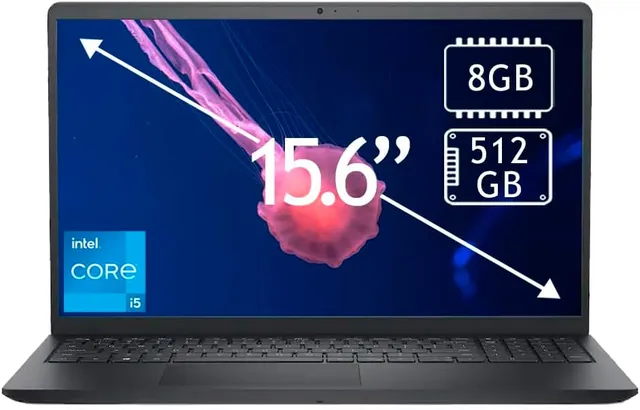 Dell 15 DC15250 Laptop, 15.6" FHD Touch Display, Intel Core i5-1334U Processor, 16GB RAM, 512GB SSD, Intel UHD Graphics, English Keyboard, Windows 11, Carbon Black