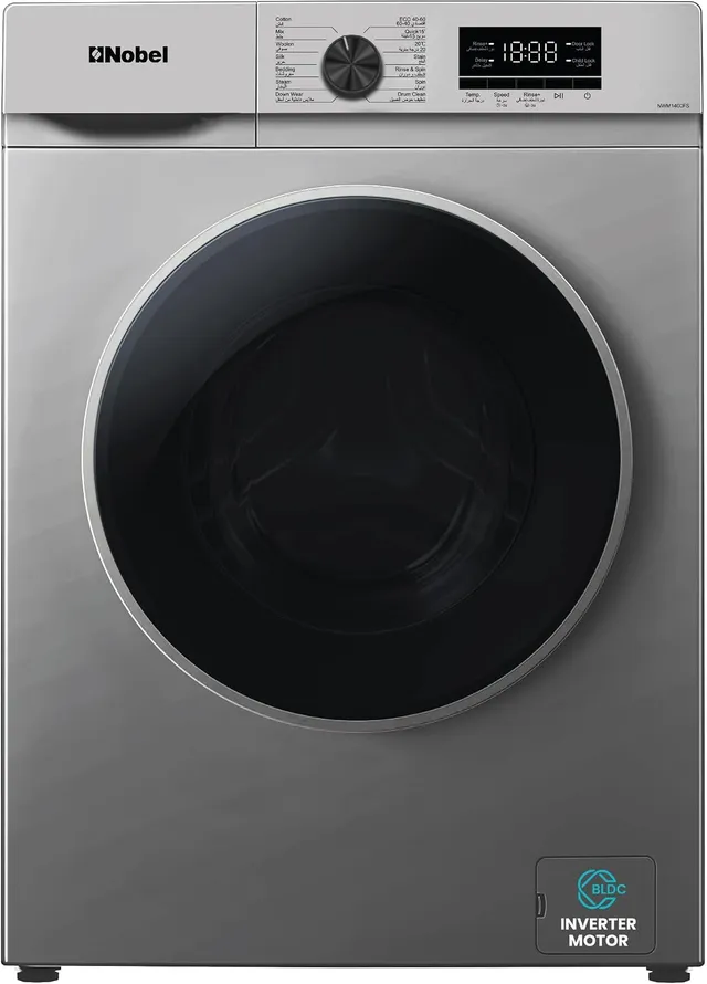 Nobel Front Load Washing Machine Drum with BLDC Inverter Motor Steam Wash, 14 Programs, 1200RPM, LED Display – NWM1400FS (1 Year Warranty) 1850 W NWM1400FS grey