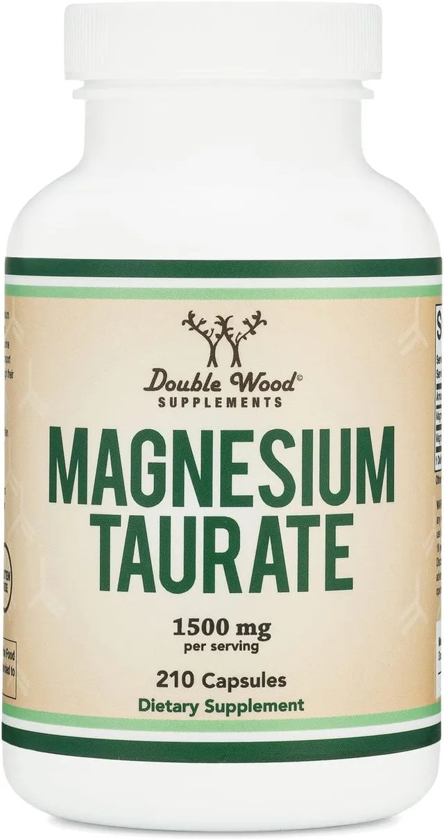 Double Wood Supplements Magnesium Taurate Supplement For Sleep, Calming, and Cardiovascular Support (1500mg, 210 Vegan Capsules) Made in USA