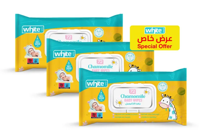 White Wet Wipes Baby Chamomile - 3 x 72's