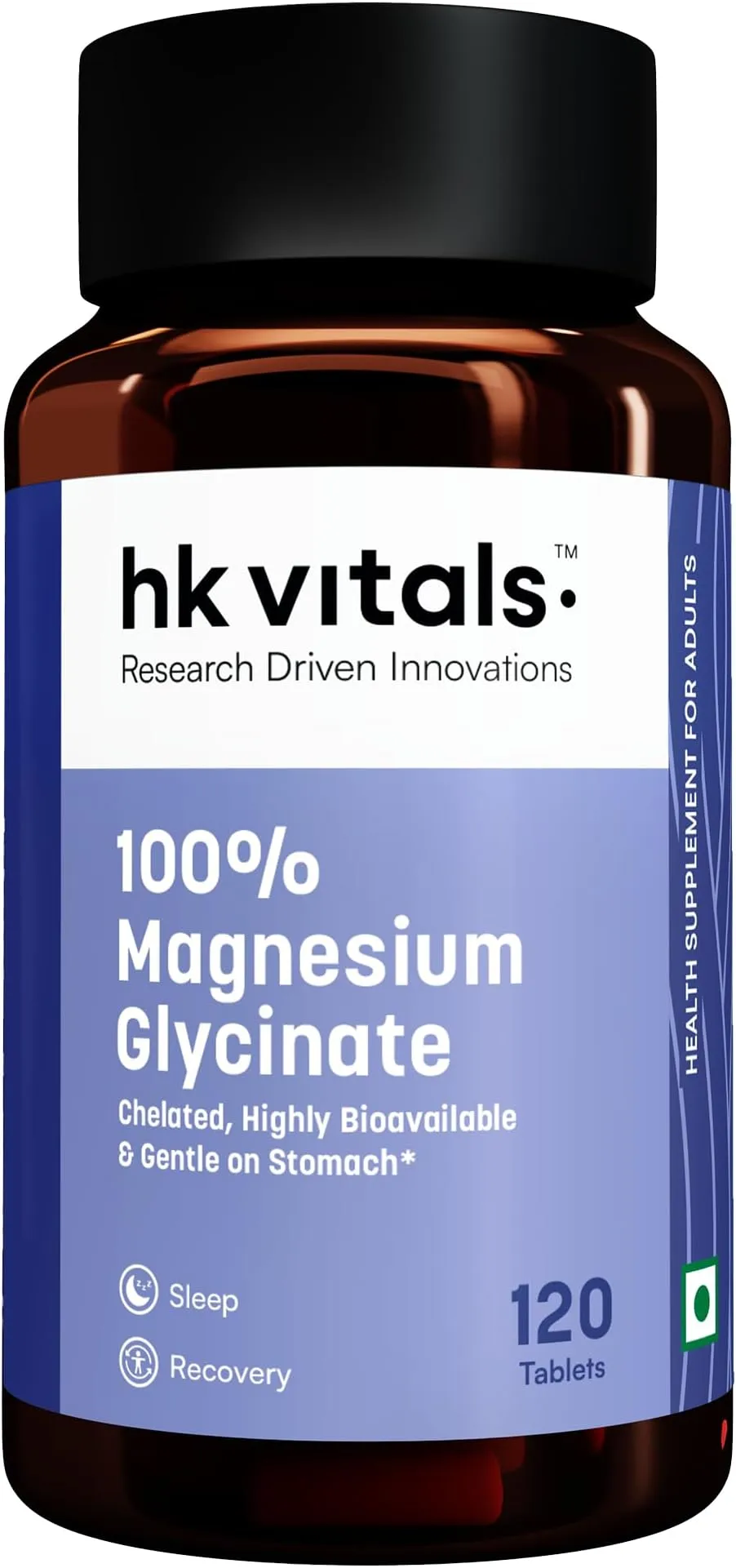Hk Vitals غليسينات المغنيسيوم 100%، 1880mg120 قرصًا، لتحسين جودة النوم وتعافي العضلات