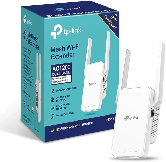 TP-Link RE315 AC1200MBPS WiFi Extender Booster Dual Band, 2 External Antennas, EasyMesh, WiFi Booster Range Extender, Internet Booster, Access Point, Works with Any WiFi Router, Easy Setup, UK Plug
