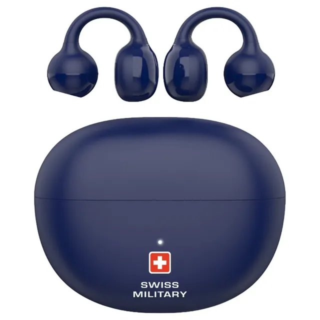 Swissh Military Delta 6 Wireless Earbuds, Air Conduction Technology, 5 Hours Playback, Bluetooth 5.0, Scratch Resistant, Blue