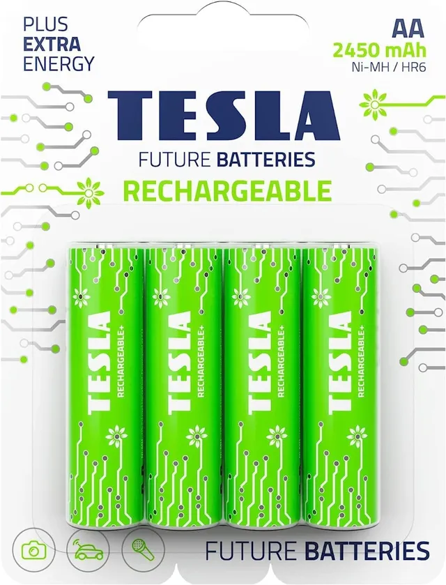 Tesla AA Green+ Rechargeable Batteries 2400mAh - 4pcs