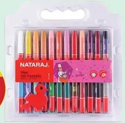 Nataraj ألوان باستيل زيتية سداسية مع أداة كشط في عبوة مفصلية، 24 لون
