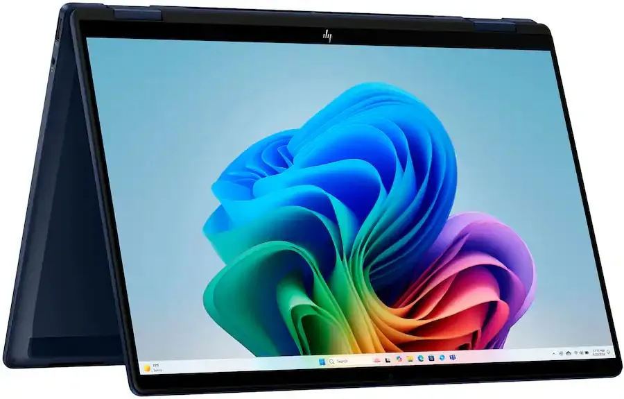 HP لابتوب Omnibook X-flip FM0013DX، شاشة لمس 14" IPS LED بدقة 2K، معالج Intel Core Ultra 5 226V، ذاكرة 16GB RAM، تخزين 512GB SSD، نظام Win11، لوحة مفاتيح إنجليزية، فضي، أزرق، إصدار دولي