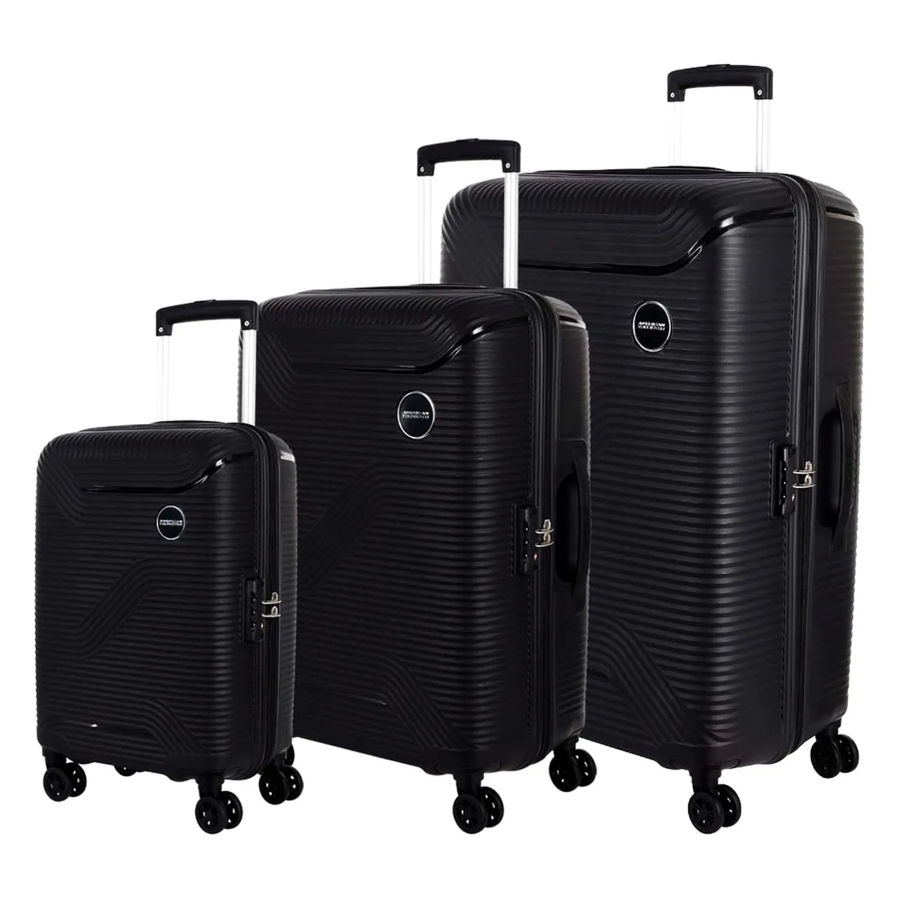 American Tourister طقم حقائب سفر بعجلات مزدوجة صلبة Maxplus، أسود، 3 PCS