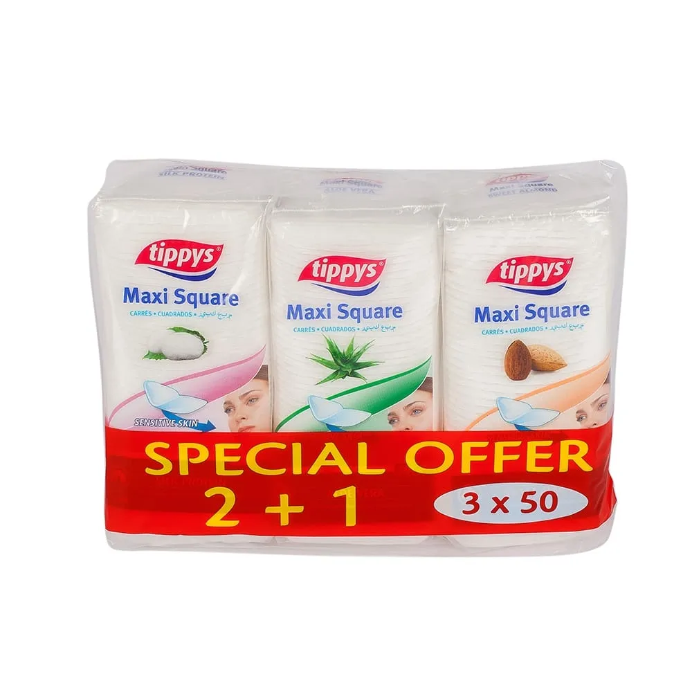 Tippys ماكسي سكوير بالألوفيرا/الحرير/اللوز الحلو 50X3Pc Pro