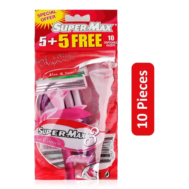 Supermax 3 Blade Disposable Razors for Women - 5 + 5 Pcs