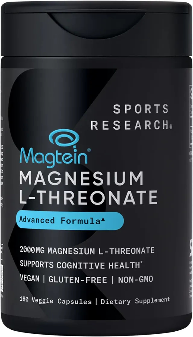 sports research Magtein Magnesium L-Threonate Capsules - Magnesium Supplement For Memory, Focus & Cognition - L Threonate Supports Brain Health, Sleep & Mood- 2000Mg, 180 Capsules For Adults