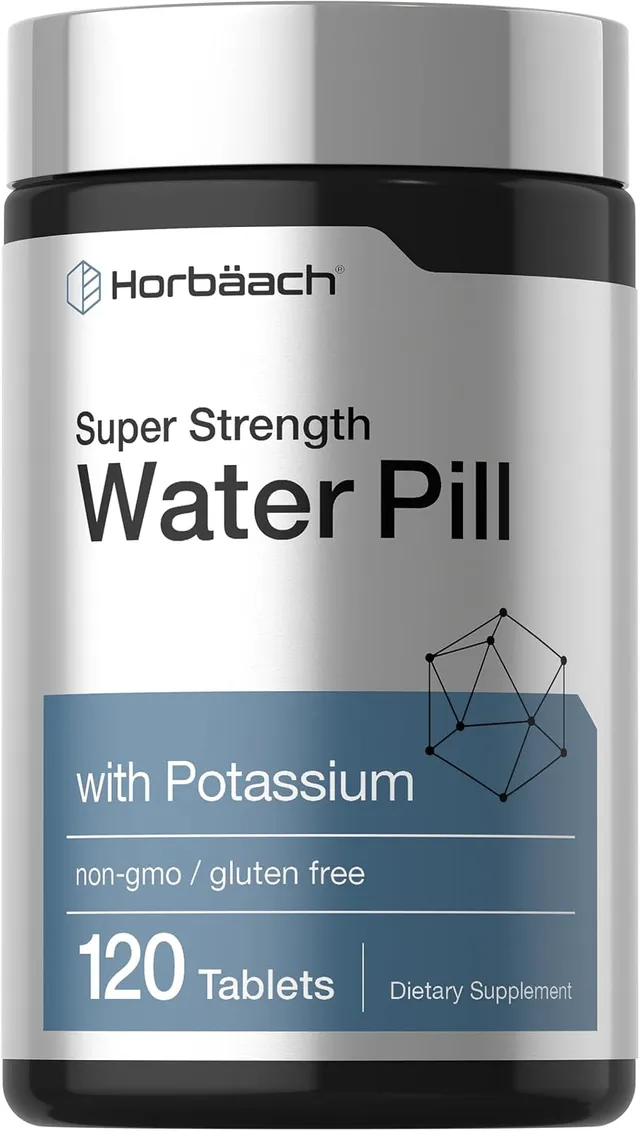 Horbäach Water Pills, Super Strength, 120 Tablets, Vegetarian, Non-Gmo & Gluten Free Supplement