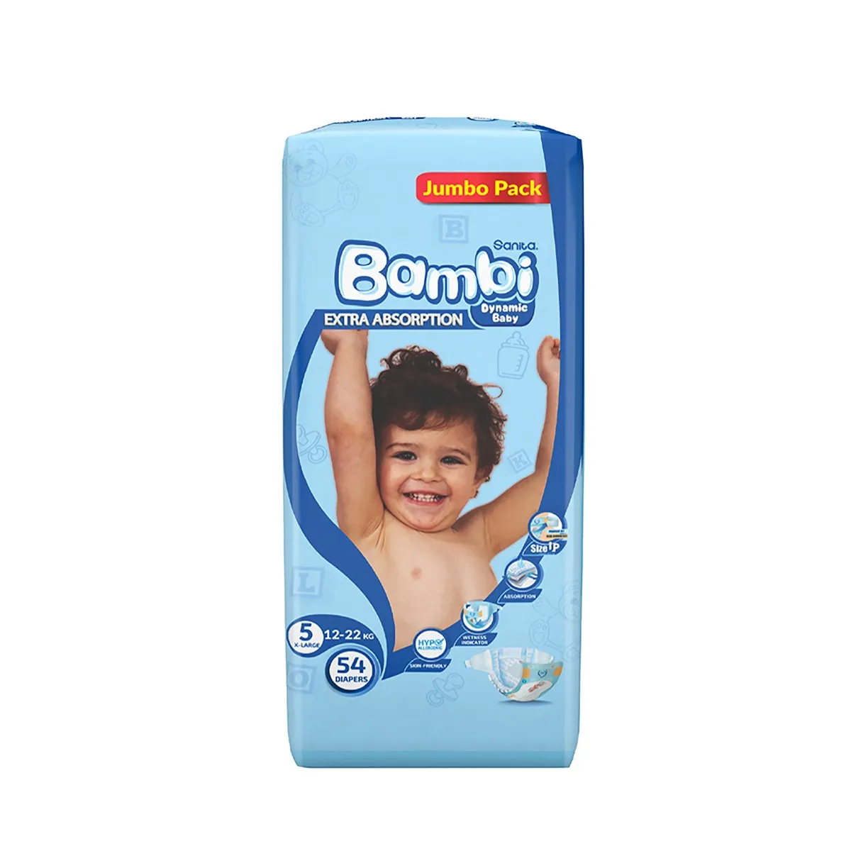 حفاضات أطفال Sanita Bambi مقاس كبير جدا 5 (12- ) - 54 Pcs