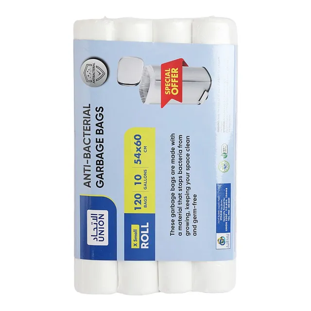 Union Anti-Bacterial Garbage Bags, Small, 10 Gallons, 54 x 60 cm, 120 Bags