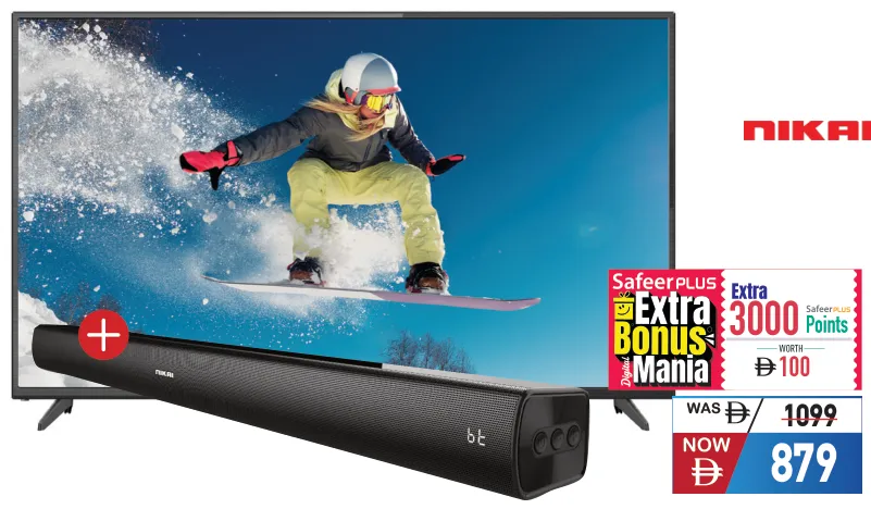 Nikai تلفزيون LED ذكي Uhd مع ساوند بار Uhd5010Sled