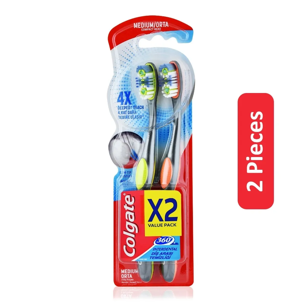 Colgate فرشاة أسنان بينية 360 متوسطة - 2 Pcs