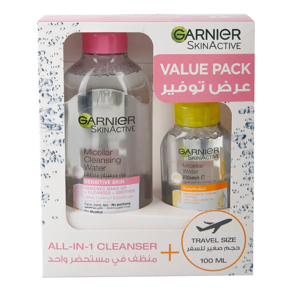 Garnier ماء تنظيف ميسيلار وماء ميسيلار بفيتامين C SkinActive Micellar Cleanser Water - +