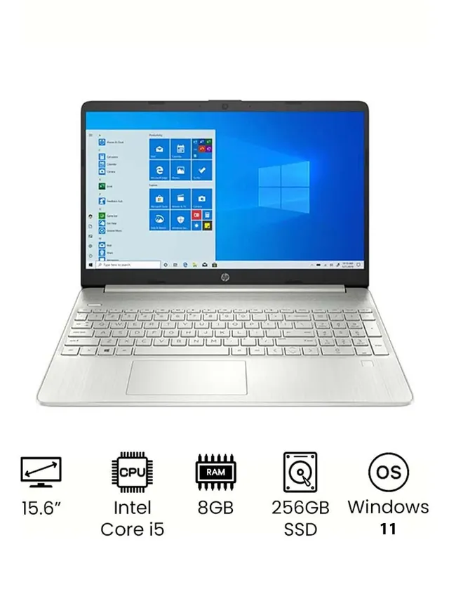 HP 15-DY2093DX Laptop With 15.6-Inch Full HD Display, 11th Gen Core i5-1135G7 Processor, 8GB RAM, 256GB SSD, Intel Iris Graphics, Windows 11, English, Natural Silver - International Version