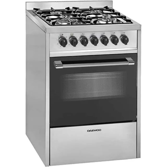 Daewoo 60x60cm 4 Burner Multifunction Cooker, top gas bottom electric with a convection fan, Removable glass door, cast iron grid, Made in Portugal, DGE, S664HE