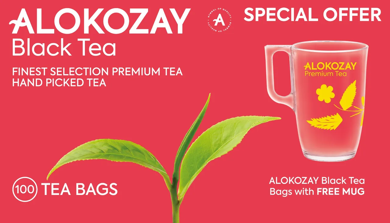 Alokozay أكياس شاي أسود - 100 Pcs + كوب مجاني