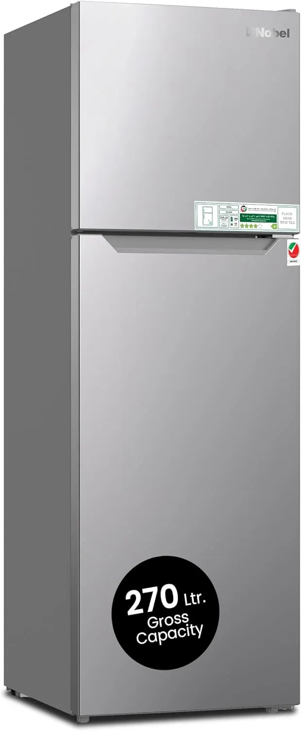 nobel Gross / Net Capacity Double Door Refrigerator, NoFrost, Electronic Control System, R600A Refrigerant, LED Inside Light, Removable Gasket, Inside Condenser NR350NF Dark Silver