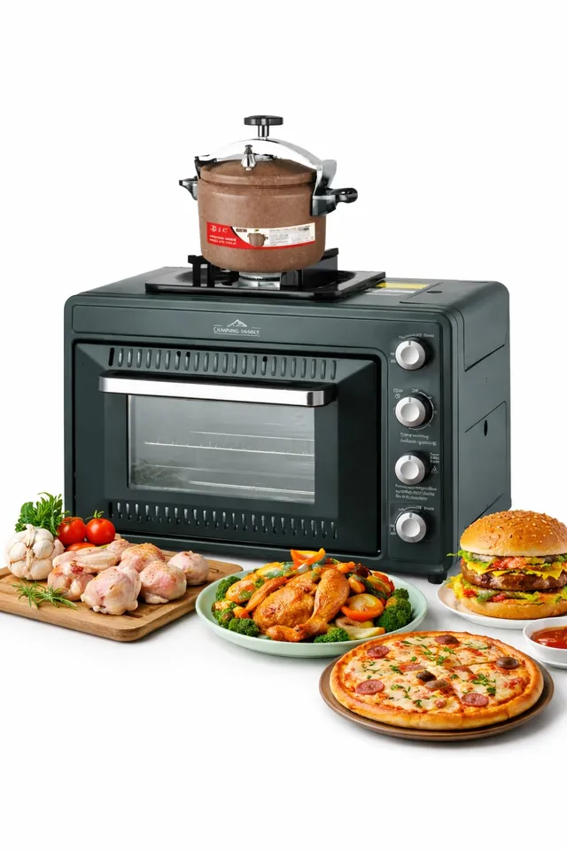 Nicsware Portable Gas Oven with Stove Top – 2 in 1 Camping Gas Oven & Burner with Grill Rack and Grease Tray – Outdoor Camping Portable Oven Stove for Home Cooking, BBQ & Travel