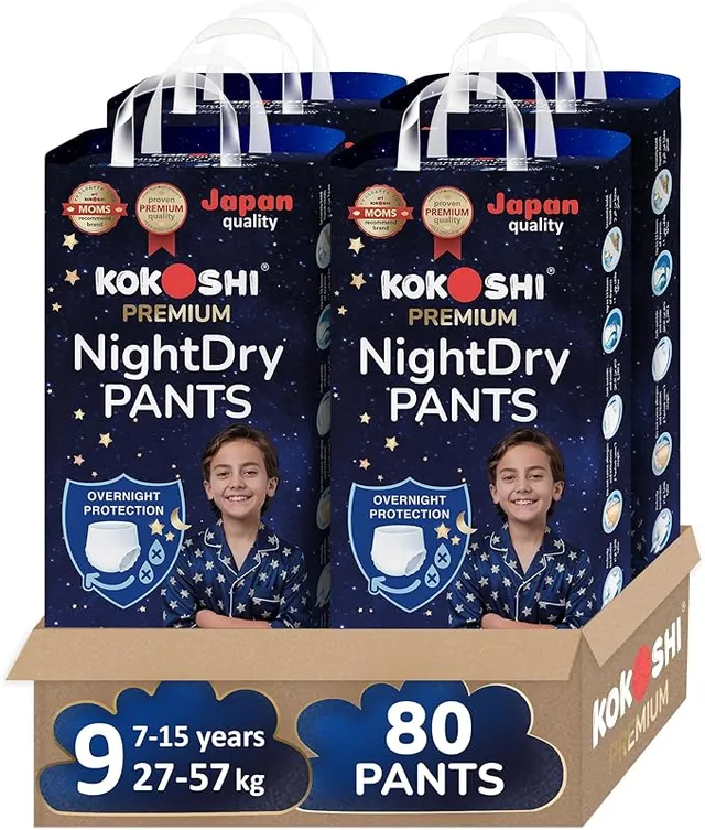 Kokoshi Premium Baby Pants Size 9 (27- ), 80 pcs - Ultra-Soft, Hypoallergenic, 12h Protection, Breathable, Leak-Proof Japanese Pull-Up Nappies