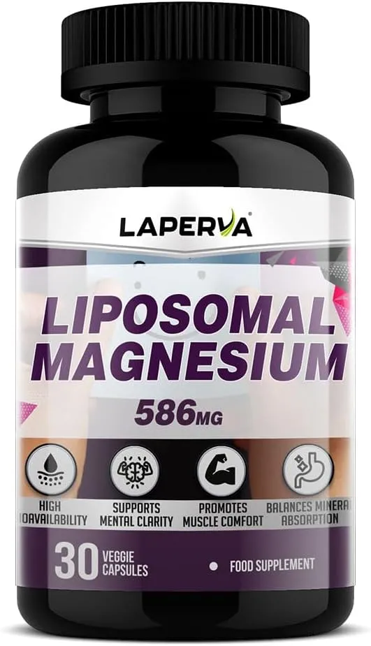 Laperva مغنيسيوم ليبوسومي 586mg بتقنية UltraMag لامتصاص فائق، يدعم راحة العضلات والاسترخاء واستقلاب الطاقة وتوازن المعادن، نباتي وخال من الغلوتين، 30 كبسولة نباتية