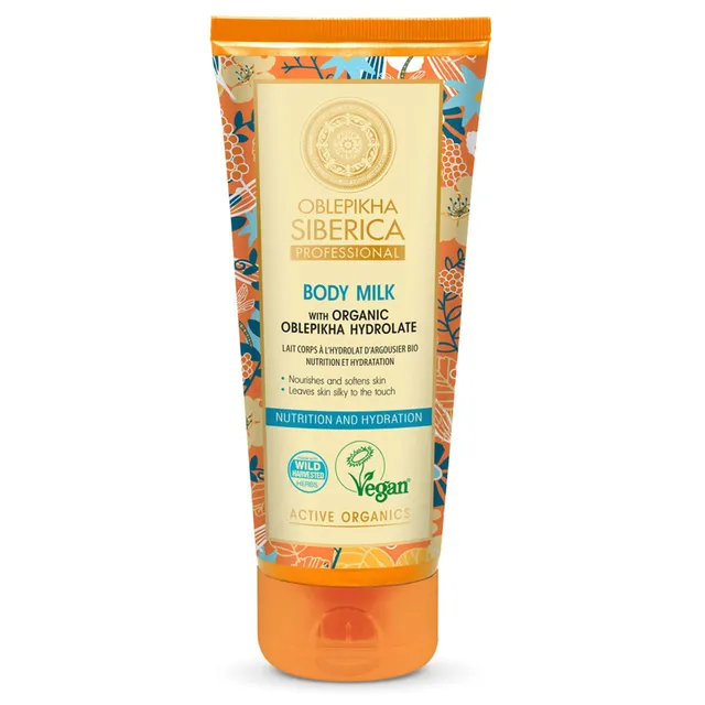 Natura Siberica Oblepikha Siberica Professional Body Milk with Organic Oblepikha Hydrolate for Nutrition and Hydration