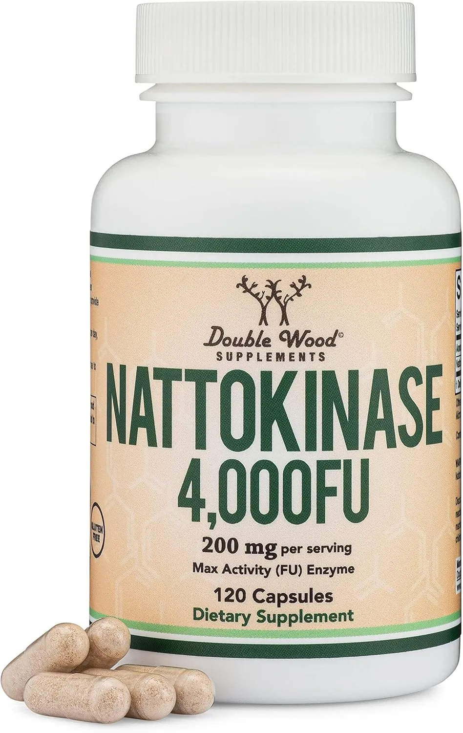 Double Wood Supplements ناتوكيناز 4,000 Fu لكل حصة، 120 كبسولة (مستخلص من الناتو الياباني) لدعم صحة القلب والأوعية الدموية والدورة الدموية، دعم تدفق الدم والدورة الدموية