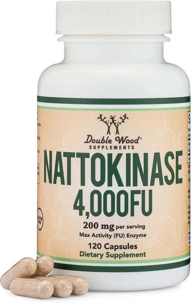 Double Wood Supplements Nattokinase 4,000 Fu Servings, 120 Capsules (Derived From Japanese Natto) For Cardiovascular And Blood Circulation Support, Blood Flow + Circulation Support