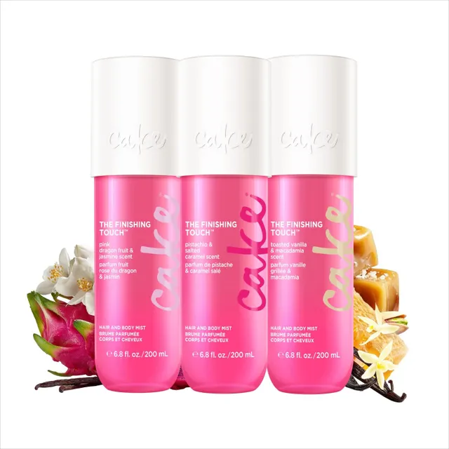 Cake Beauty Hair and Body Mist Bundle, The Finishing Touch- Gourmand Fragrances – Pistachio, Salted Caramel, VanillaPink Dragon Fruit Scents- Infused with Vitamin E and Argan Oil 3 Pack