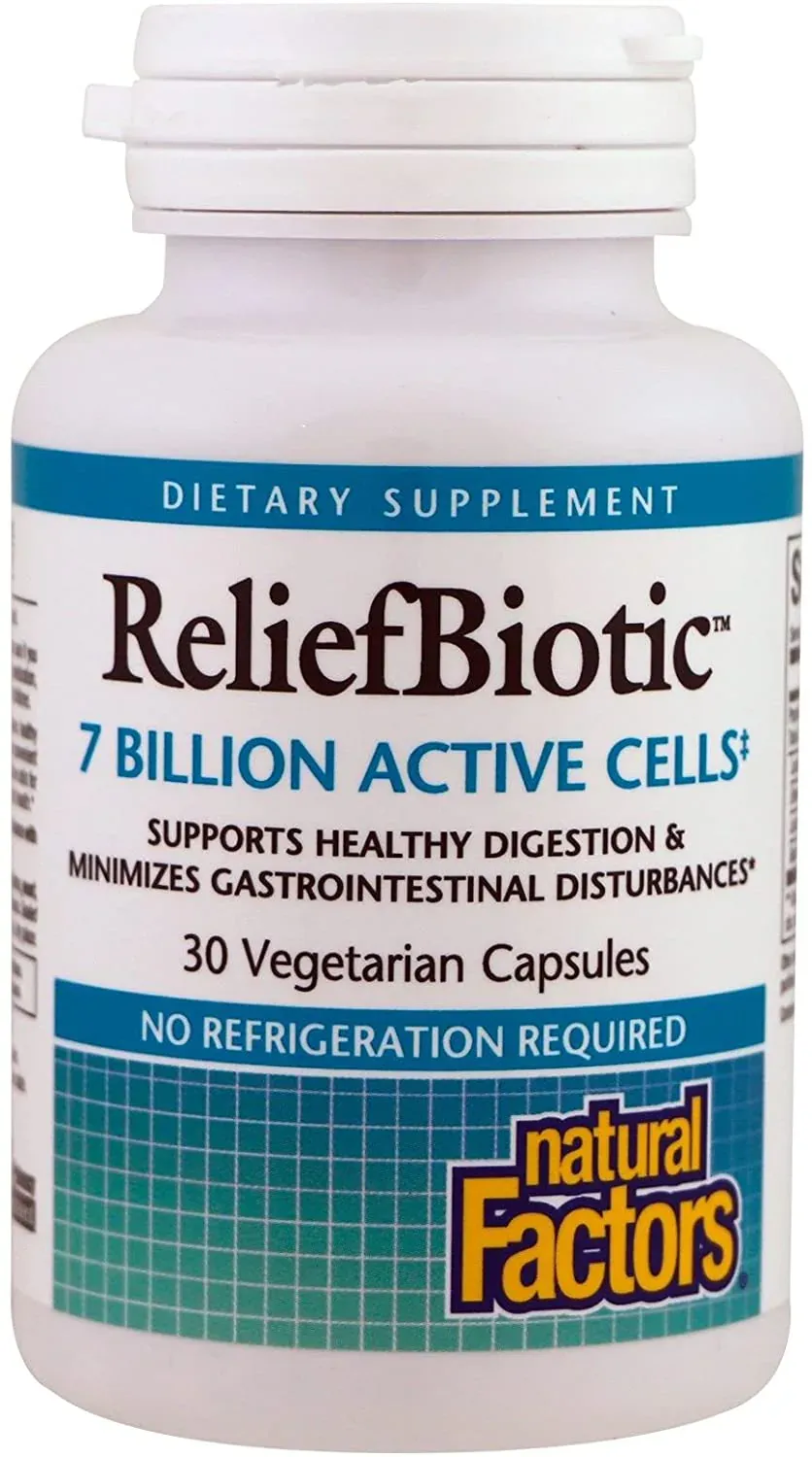 natural factors ReliefBiotic Ib بروبيوتيك 7 مليار CFU، 30 كبسولة نباتية